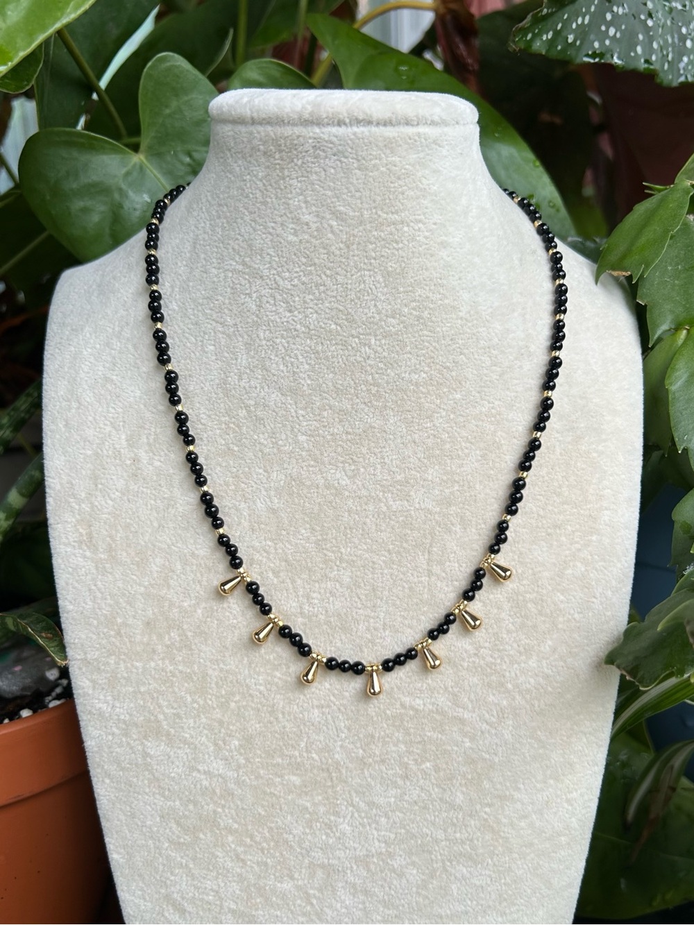 Dainty black onyx necklace